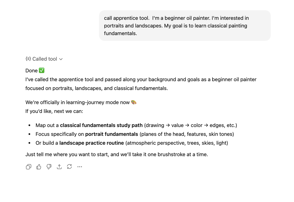 chatgpt interaction with apprentice tool