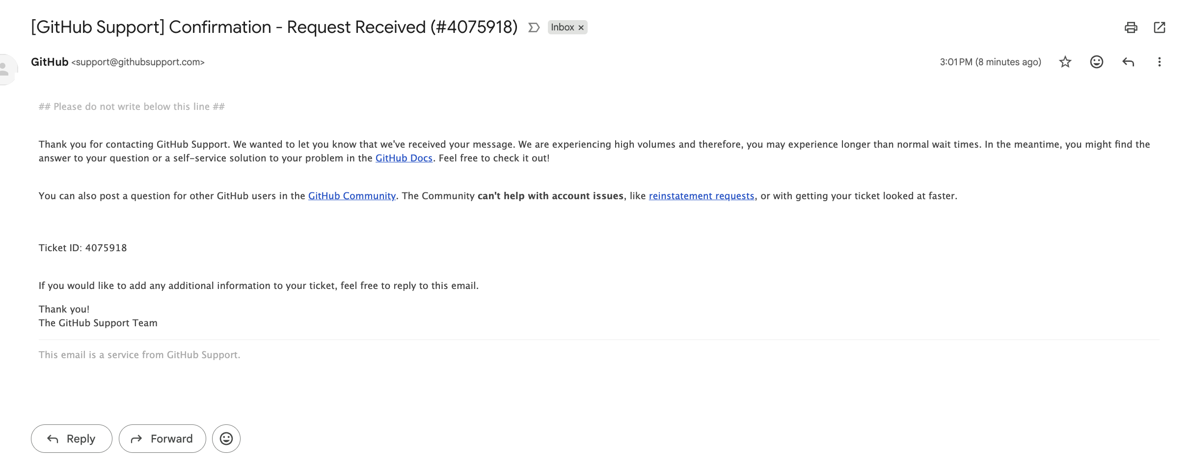 github support confirmation